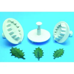 MALLARD FERRIERE Emporte Pièce - Découpoir Pâtisserie|3 Découpoirs Petite Feuille de Houx à Poussoir