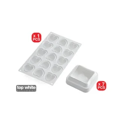 SILIKOMART Moule Silicone|Moules À Gâteaux|7 Moules Silicone Coussin et 1 Plaque 15 Cœurs Bombés Professional