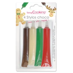 SCRAPCOOKING Nappages Et Glaçages|Décoration Comestible|4 Stylos Chocolat Rouge Blanc Vert et Chocolat