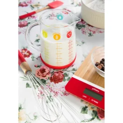 PEBBLY Balance De Cuisine|Balance de Cuisine Electronique Bambou Rectangle Rouge 23 x 16 cm