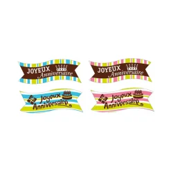 MATFER Décoration Comestible|Bandes Azyme Joyeux Anniversaire 4 modèles assortis (x24)