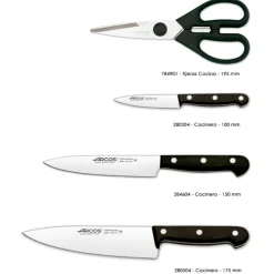 ARCOS Rangement Couteaux|Couteau De Chef|Bloc à Couteaux 4 pièces (3 Couteaux + Ciseaux) UNIVERSAL Noir