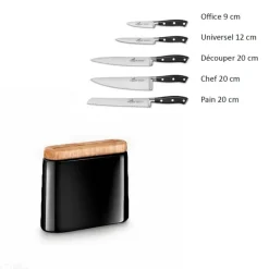 SABATIER Rangement Couteaux|Couteau À Pain|Bloc Couteau Noir Manille avec 5 Couteaux de Cuisine Ysis