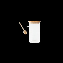 PEBBLY Conservation|Boite de Conservation Carrée en Verre et Bambou avec Cuillère Doseuse 1,4 L