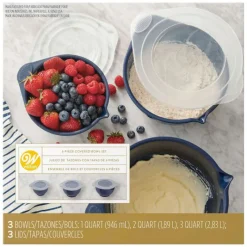 WILTON Bassines De Cuisine|Bol Plastique avec Couvercle 0,95 L / 1,89 L / 2,84 L (x3)