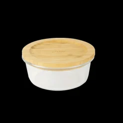 PEBBLY Plat De Cuisson|Conservation|Boîte de Conservation en Verre et Bambou Rond 620 ml