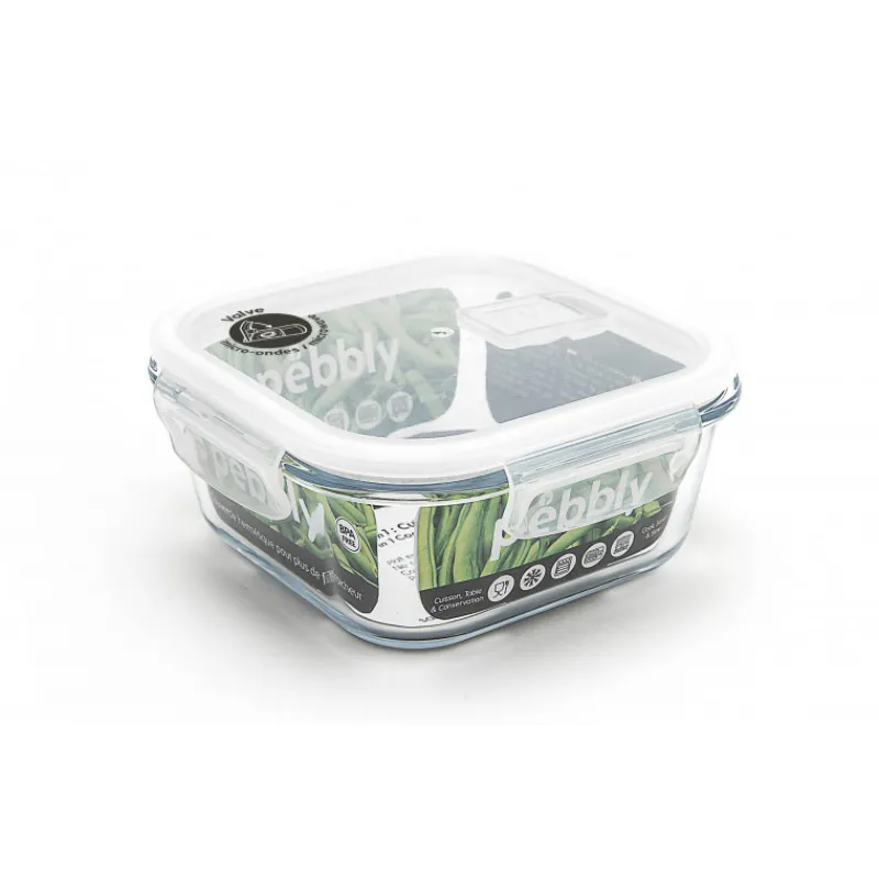 PEBBLY Plat De Cuisson|Conservation|Boîte de Conservation en Verre Carré 800 ml
