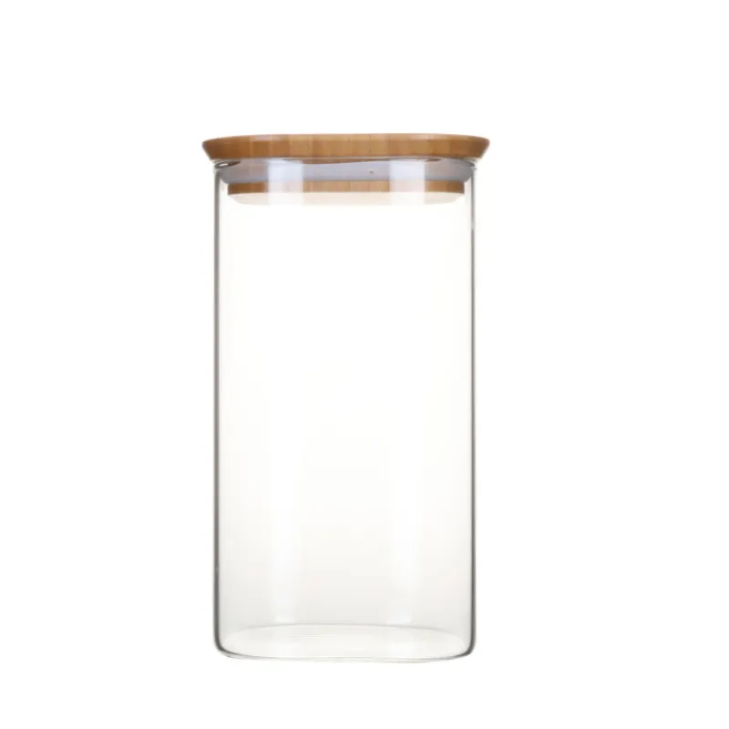 PEBBLY Conservation|Boîte de Conservation en Verre et Bambou Carré 1,4 L