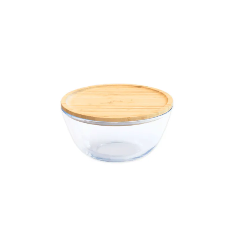 PEBBLY Plat De Cuisson|Conservation|Boîte de Conservation en Verre et Bambou Rond 770 ml