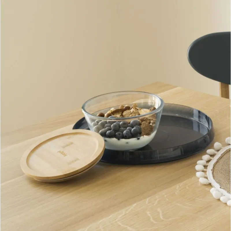 PEBBLY Plat De Cuisson|Conservation|Boîte de Conservation en Verre et Bambou Rond 770 ml