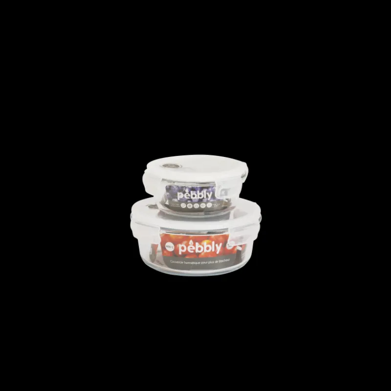 PEBBLY Plat De Cuisson|Conservation|Boîte de Conservation en Verre Rond 950 ml