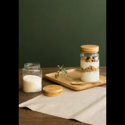 PEBBLY Conservation|Boîte de Conservation en Verre et Bambou Rond 450 ml