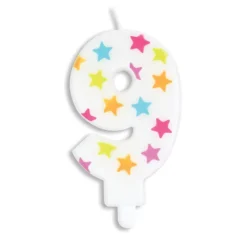 SCRAPCOOKING Décoration Gâteau|Bougie Chiffre 9 Blanche à Etoiles Multicolores