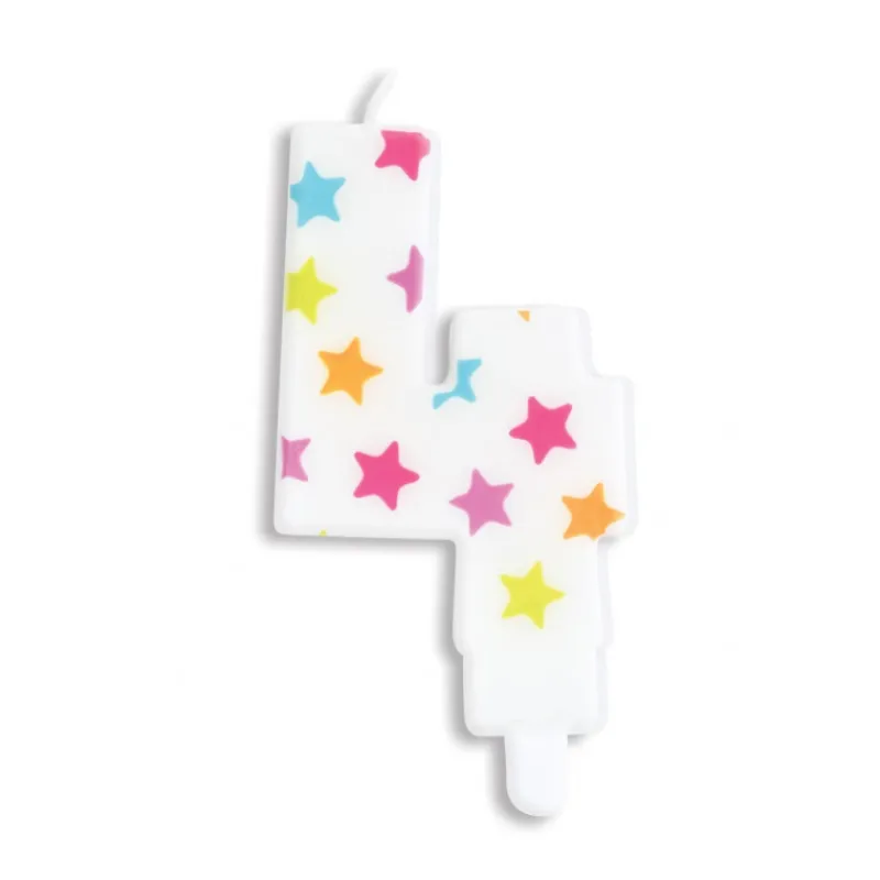 SCRAPCOOKING Décoration Gâteau|Bougie Chiffre 4 Blanche à Etoiles Multicolores
