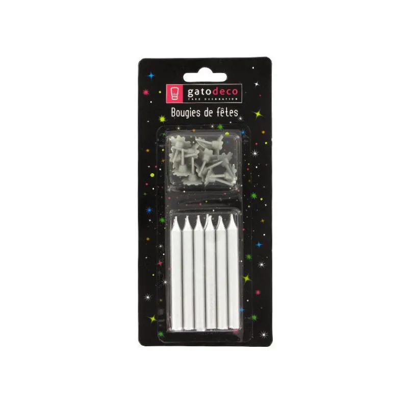 GATODECO Décoration Gâteau|Bougies Argentées (x12) avec bobèches Gatodéco