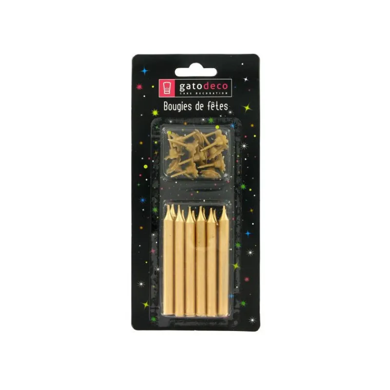 GATODECO Décoration Gâteau|Bougies Dorées (x12) avec bobèches Gatodéco