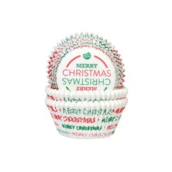 HOUSE OF MARIE Moules En Papier|Caissette à Cupcake Merry Christmas Vert et Rouge Ø 5 cm (x50)