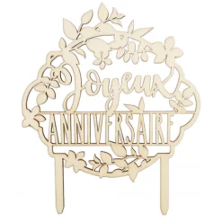 SCRAPCOOKING Décoration Gâteau|Cake Topper Bois Joyeux Anniversaire 12,9 cm