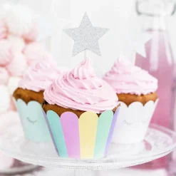 PARTYDECO Décoration Gâteau|Cake Toppers Étoiles Argent (x6)
