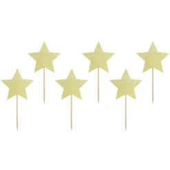 PARTYDECO Décoration Gâteau|Cake Toppers Étoiles Or (x6)