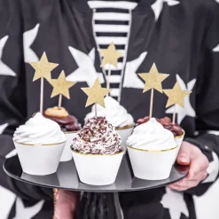 PARTYDECO Décoration Gâteau|Cake Toppers Étoiles Or (x6)