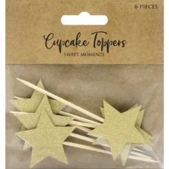 PARTYDECO Décoration Gâteau|Cake Toppers Étoiles Or (x6)