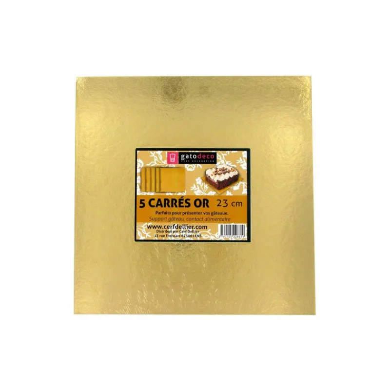 GATODECO Présentoirs Pour Gâteaux|Carrés Dorés 23 cm (x5) Gatodéco