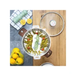 CRISTEL Cuiseur Vapeur|Casseroles|Casserole et Cuit Vapeur Inox Ø 24 cm Anses Hêtre Biome