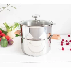 CRISTEL Cuiseur Vapeur|Casseroles|Casserole et Cuit Vapeur Inox Ø 20 cm Anses Hêtre Biome