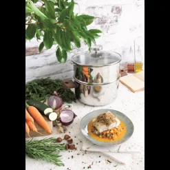 CRISTEL Cuiseur Vapeur|Casseroles|Casserole et Cuit Vapeur Inox Ø 20 cm Anses Hêtre Biome