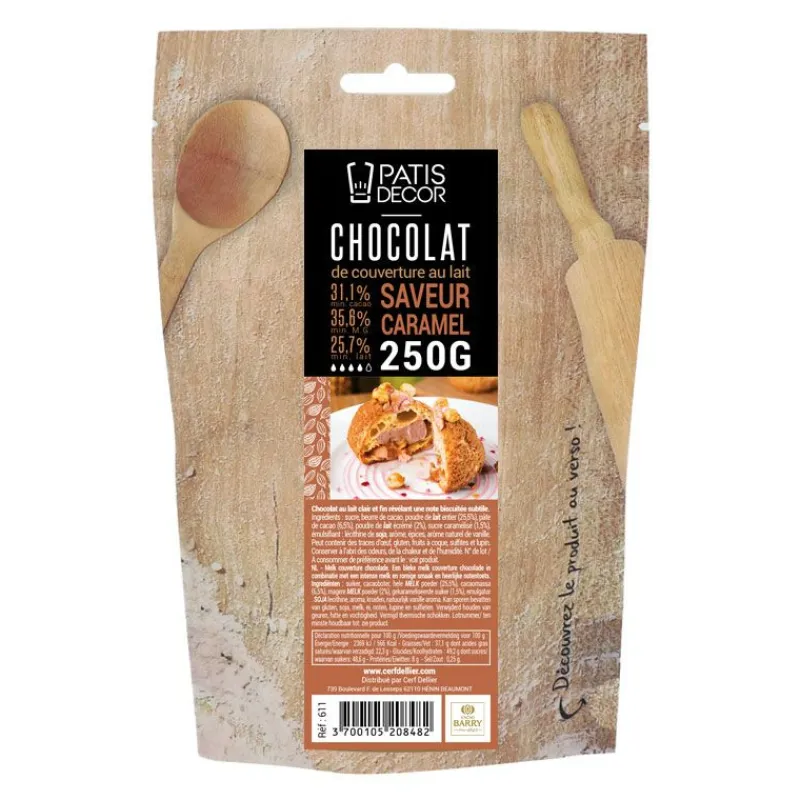 PATISDECOR Chocolat De Couverture|Chocolat au Lait Arôme Caramel 250 g Patisdécor