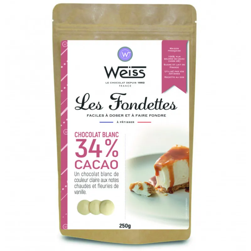 WEISS Chocolat De Couverture|Chocolat Blanc 34% Fondettes 250g