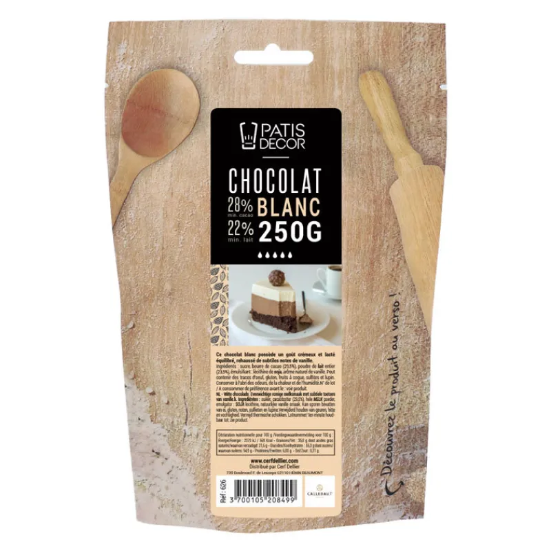 PATISDECOR Chocolat De Couverture|Chocolat Blanc 250 g Patisdécor