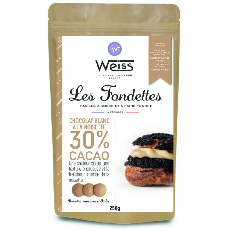 WEISS Chocolat De Couverture|Chocolat Blanc Noisette 30% Fondettes 250g