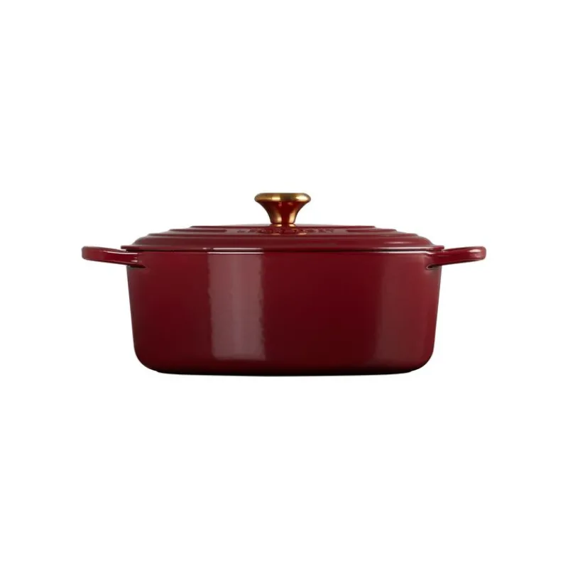 LE CREUSET Cocotte En Fonte|Cocotte en Fonte Ovale 31 cm Garnet Bouton Doré Signature