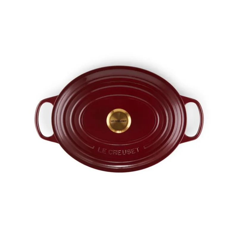 LE CREUSET Cocotte En Fonte|Cocotte en Fonte Ovale 31 cm Garnet Bouton Doré Signature
