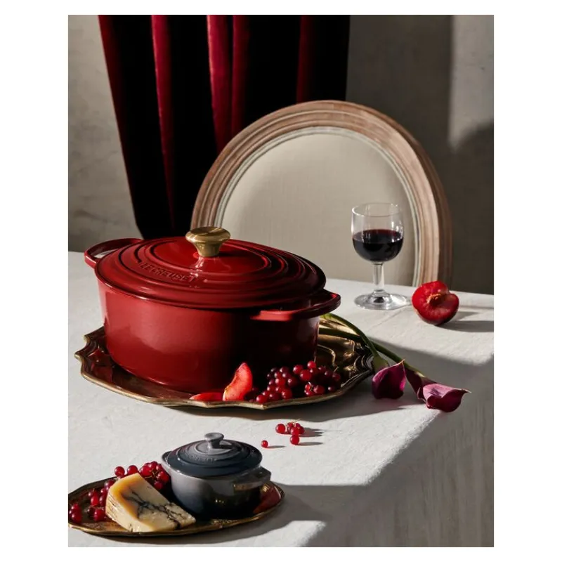 LE CREUSET Cocotte En Fonte|Cocotte en Fonte Ovale 31 cm Garnet Bouton Doré Signature