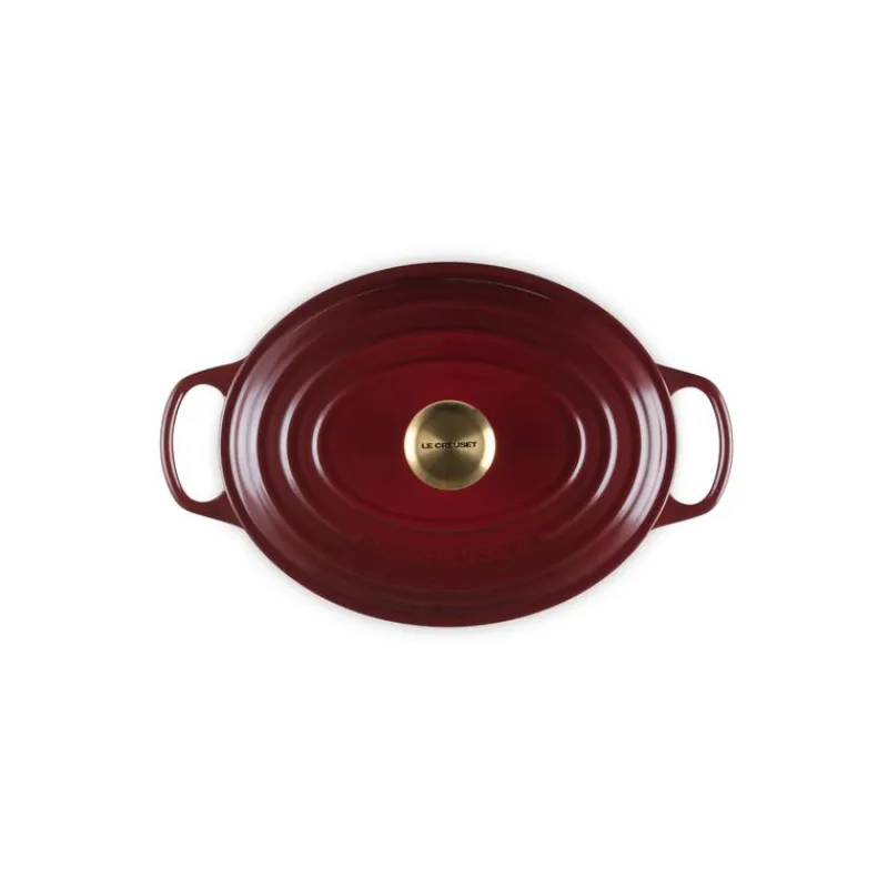 LE CREUSET Cocotte En Fonte|Cocotte en Fonte Ovale 29 cm Garnet Bouton Doré Signature