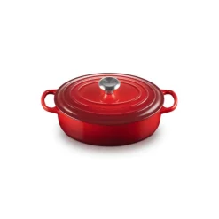 LE CREUSET Cocotte En Fonte|Cocotte en Fonte Ovale Basse 27 cm Cerise Signature