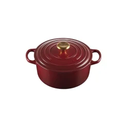 LE CREUSET Cocotte En Fonte|Cocotte en Fonte Ronde 24 cm Garnet Bouton Doré Signature