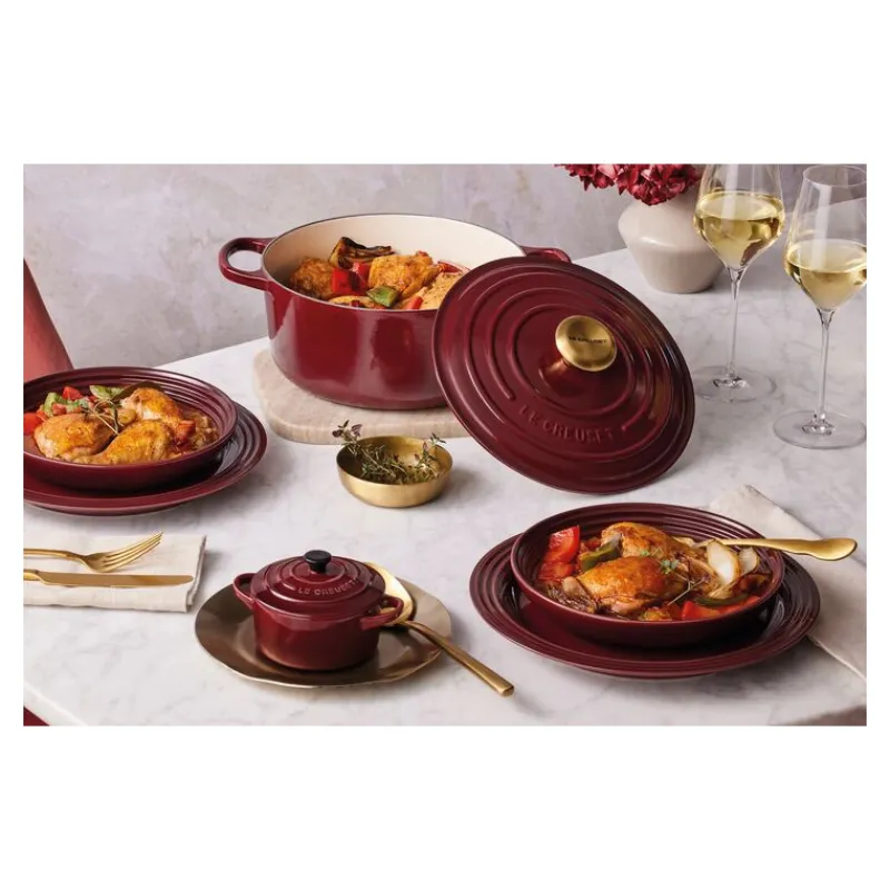LE CREUSET Cocotte En Fonte|Cocotte en Fonte Ronde 24 cm Garnet Bouton Doré Signature