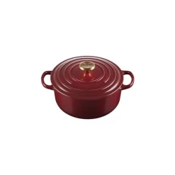 LE CREUSET Cocotte En Fonte|Cocotte en Fonte Ronde 20 cm Garnet Bouton Doré Signature
