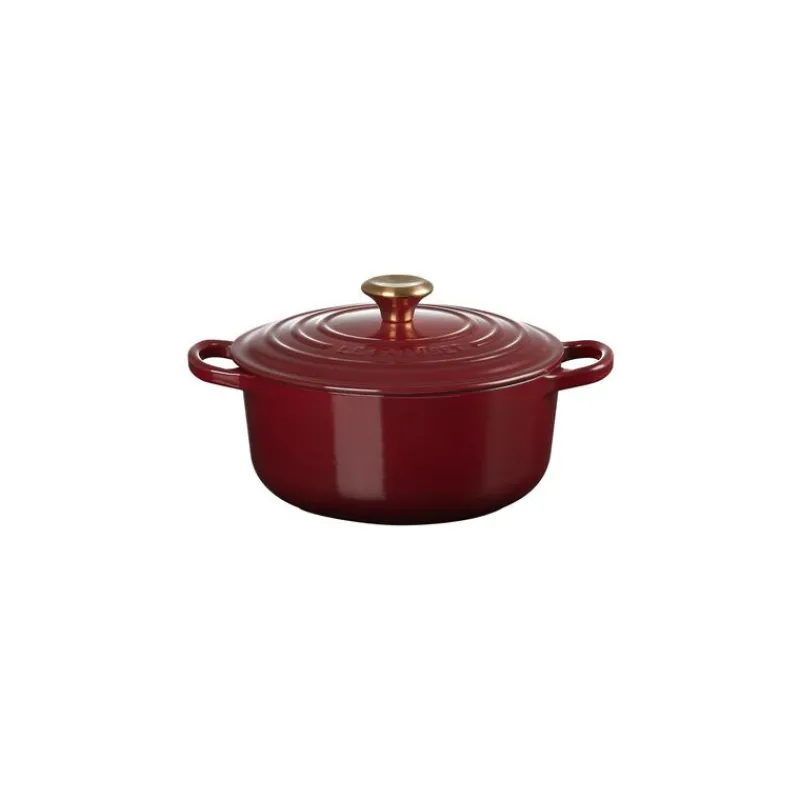 LE CREUSET Cocotte En Fonte|Cocotte en Fonte Ronde 20 cm Garnet Bouton Doré Signature