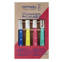 OPINEL Couteau D'office|Eplucheurs, Dénoyauteur|Coffret 3 Couteaux de Cuisine et un Eplucheur Pop 80 Les Essentiels