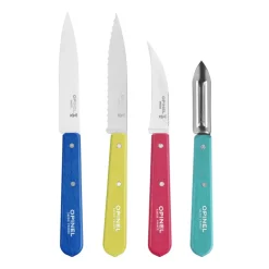 OPINEL Couteau D'office|Eplucheurs, Dénoyauteur|Coffret 3 Couteaux de Cuisine et un Eplucheur Pop 80 Les Essentiels