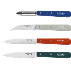 OPINEL Couteau D'office|Eplucheurs, Dénoyauteur|Coffret 3 Couteaux de Cuisine et un Eplucheur Primo Les Essentiels