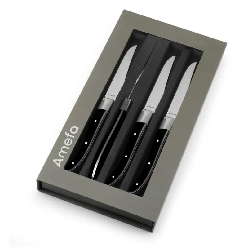 AMEFA Couverts|Coffret 4 Couteaux Steak Royal Steak Noir 22,5 cm