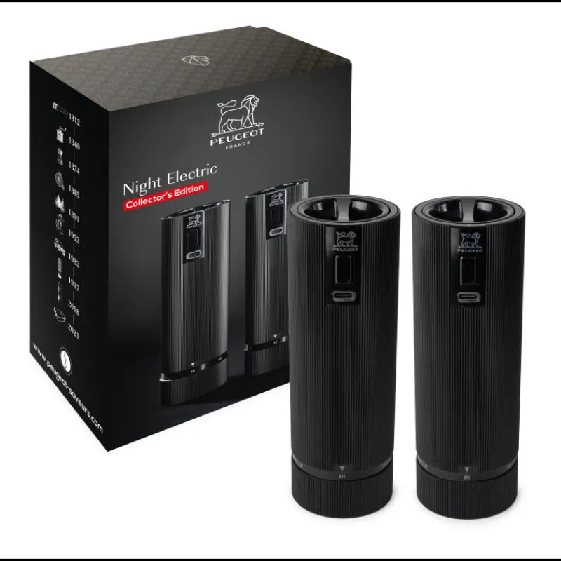 PEUGEOT Moulin|Coffret 2 Moulins Electriques Sel & Poivre Noir Mat 15 cm