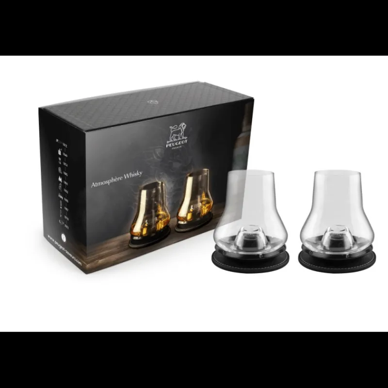 PEUGEOT Verres|Coffret 2 Verres à Whisky + 2 Socles Rafraichissants