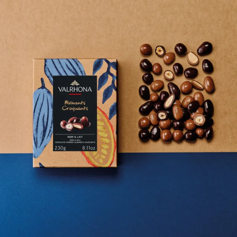 VALRHONA Chocolats À Offrir|Confiserie|Coffret Amandes et Noisettes Enrobées Chocolat Noir et Lait 230 g